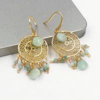 Brass Drop Earring, with Natural Stone, gold color plated, Bohemian style & for woman 