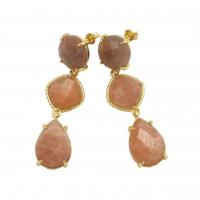 Brass Drop Earring, with Natural Stone, Teardrop, gold color plated, fashion jewelry & for woman 