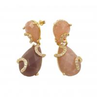 Brass Drop Earring, with Natural Stone, Teardrop, gold color plated, fashion jewelry & micro pave cubic zirconia & for woman 