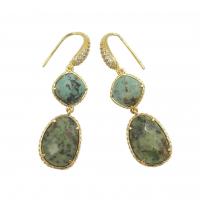 Brass Drop Earring, with Natural Stone, gold color plated, fashion jewelry & micro pave cubic zirconia & for woman 