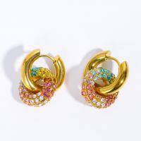 Stainless Steel Drop Earring, 304 Stainless Steel, Vacuum Ion Plating, for woman & with rhinestone, mixed colors 