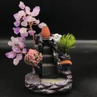 Incense Smoke Flow Backflow Holder Ceramic Incense Burner, Resin, with Amethyst, mixed colors 