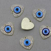 Zinc Alloy Evil Eye Pendant, Heart, plated, DIY & enamel & with rhinestone, golden 