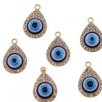 Zinc Alloy Evil Eye Pendant, Teardrop, plated, DIY & enamel & with rhinestone, golden 