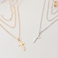 Zinc Alloy Necklace, with Plastic Pearl, Cross, plated, 2 pieces & fashion jewelry & for woman 