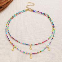 Zinc Alloy Necklace, with Seedbead, Star, handmade, Double Layer & fashion jewelry & for woman Approx 44 cm 