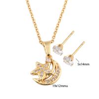 Cubic Zirconia Stainless Steel Jewelry Sets, 304 Stainless Steel, Stud Earring & necklace, Vacuum Ion Plating, micro pave cubic zirconia & for woman, golden Approx 49.5 cm 