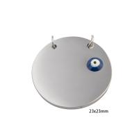 Fashion Evil Eye Pendant, 304 Stainless Steel, Round, Vacuum Ion Plating, DIY & enamel & double-hole, silver color Approx 3mm 