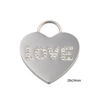 pendentifs de cœur en inox , Acier inoxydable 304, coeur, Placage ionique sous vide, DIY, argent Environ 8mm, Vendu par PC