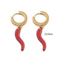 Huggie Hoop Drop Earring, Нержавеющая сталь 304, вакуумное ионное покрытие, Женский & эмаль, золотой продается Пара