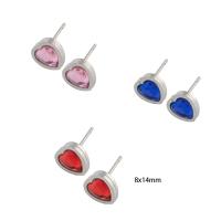 Stainless Steel Cubic Zirconia Stud Earring, 304 Stainless Steel, Heart, Vacuum Ion Plating, micro pave cubic zirconia & for woman 