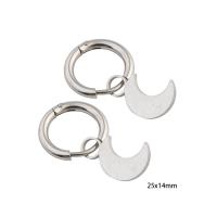 Huggie Hoop Drop Earring, 304 Stainless Steel, Moon, Vacuum Ion Plating, for woman, silver color 