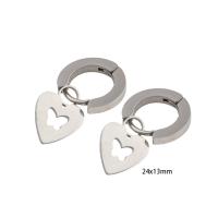 Huggie Hoop Drop Earring, 304 Stainless Steel, Heart, Vacuum Ion Plating, for woman, silver color 