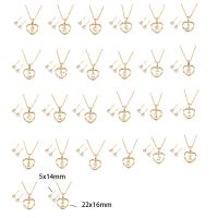 Cubic Zirconia Stainless Steel Jewelry Sets, 304 Stainless Steel, Stud Earring & necklace, with Brass, Heart, Vacuum Ion Plating & micro pave cubic zirconia & for woman, Crystal Gold Approx 49.5 cm [