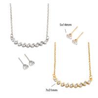 Cubic Zirconia Stainless Steel Jewelry Sets, 304 Stainless Steel, Stud Earring & necklace, with Brass, Vacuum Ion Plating, micro pave cubic zirconia & for woman Approx 52.6 cm 