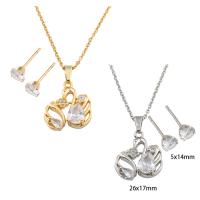 Cubic Zirconia Stainless Steel Jewelry Sets, 304 Stainless Steel, Stud Earring & necklace, with Brass, Swan, Vacuum Ion Plating, micro pave cubic zirconia & for woman Approx 49.7 cm [