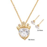 Cubic Zirconia Stainless Steel Jewelry Sets, 304 Stainless Steel, Stud Earring & necklace, with Brass, Vacuum Ion Plating, micro pave cubic zirconia & for woman, golden Approx 49 cm [