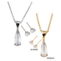 Cubic Zirconia Stainless Steel Jewelry Sets, 304 Stainless Steel, Stud Earring & necklace, Vacuum Ion Plating, micro pave cubic zirconia & for woman Approx 49.5 cm 