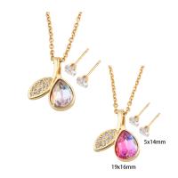 Cubic Zirconia Stainless Steel Jewelry Sets, 304 Stainless Steel, Stud Earring & necklace, with Brass, Vacuum Ion Plating, micro pave cubic zirconia & for woman Approx 50.1 cm [