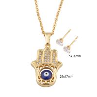 Evil Eye Jewelry Set, 304 Stainless Steel, Stud Earring & necklace, with Brass, Vacuum Ion Plating, micro pave cubic zirconia & for woman & enamel, golden Approx 49.5 cm 