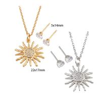 Cubic Zirconia Stainless Steel Jewelry Sets, 304 Stainless Steel, Stud Earring & necklace, with Brass, Vacuum Ion Plating, micro pave cubic zirconia & for woman Approx 50.2 cm [