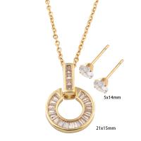 Cubic Zirconia Stainless Steel Jewelry Sets, 304 Stainless Steel, Stud Earring & necklace, with Brass, Vacuum Ion Plating, micro pave cubic zirconia & for woman, golden Approx 50 cm 