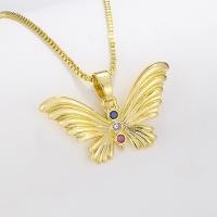 Cubic Zircon Micro Pave Brass Necklace, Butterfly, real gold plated, fashion jewelry & micro pave cubic zirconia & for woman 