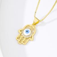 Evil Eye Jewelry Necklace, Brass, Evil Eye Hamsa, real gold plated, fashion jewelry & micro pave cubic zirconia & for woman & enamel 