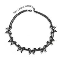 Zinc Alloy Necklace, with iron chain, with 2.7inch extender chain, Butterfly, painted, gothic style & for woman & hollow, black Approx 13.7 Inch 