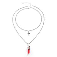 Zinc Alloy Necklace, with iron chain & Crystal, with 2.7inch extender chain, Cross, platinum color plated, multilayer & Halloween Jewelry Gift & for woman 