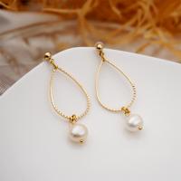 Freshwater Pearl Brass Earring, with Brass, 18K gold plated, fashion jewelry & for woman, golden, 46mm 