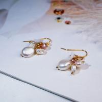 Freshwater Pearl Brass Earring, with Shell & Brass, real gold plated, fashion jewelry & for woman, 36mm 