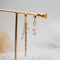 Freshwater Pearl Brass Earring, with Titanium Steel & Brass, fashion jewelry & for woman, golden, 6.5cm,3cm 