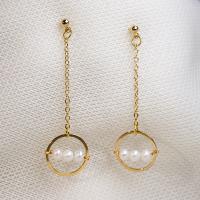 Freshwater Pearl Brass Earring, with Brass, real gold plated, fashion jewelry & for woman, golden, 52mm 