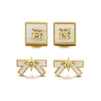 White Shell Earrings, Titanium Steel, with Shell, 18K gold plated, fashion jewelry & micro pave cubic zirconia & for woman, two different colored [