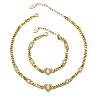 Brass Jewelry Set, bracelet & necklace, with Cats Eye, 18K gold plated, fashion jewelry & for woman, two different colored, Pendantuff1a30.4+6.0cm .4+4.2cm [