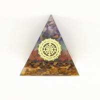Gemstone Chips Pyramid Decoration, with Resin, Pyramidal, for home and office, mixed colors 