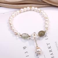 Gemstone Pearl Bracelets, Freshwater Pearl, with Natural Stone & Zinc Alloy, Flower, gold color plated, fashion jewelry & for woman Approx 18 cm 