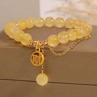 Quartz Bracelets, Citrine, with Zinc Alloy, Round, gold color plated, fashion jewelry & Unisex, yellow Approx 18 cm [