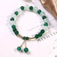 Malachite Bracelets, Chalcedony, with Malachite & Zinc Alloy, Round, gold color plated, fashion jewelry & for woman Approx 18 cm 