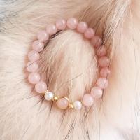 Quartz Bracelets, Rose Quartz, with Freshwater Pearl & Zinc Alloy, Round, gold color plated, fashion jewelry & for woman, pink, 8mm Approx 18 cm 