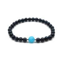 Blue Goldstone Bracelet, Blue Sandstone, with Chalcedony & Zinc Alloy, Round, silver color plated, fashion jewelry & for woman, dark blue, 6mm Approx 18 cm [