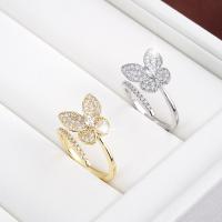 Cubic Zirconia Micro Pave Brass Finger Ring, Butterfly, plated, fashion jewelry & micro pave cubic zirconia & for woman [