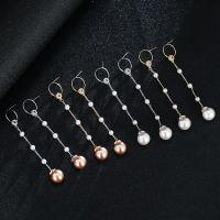 Brass Drop Earring, with Plastic Pearl, plated, fashion jewelry & for woman 