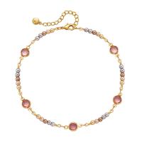 Brass Anklet, with ABS Plastic Pearl & Glass, with 2.36inch extender chain, 18K gold plated, fashion jewelry & for woman, golden, 6.8mm Approx 8.26 Inch 