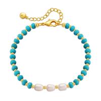 Bracelets de perles en turquoises, turquoise, avec perle d'eau douce cultivée & laiton, avec 2.36inch chaînes de rallonge, bijoux de mode & pour femme, 5mm Environ 6.49 pouce, Vendu par PC[