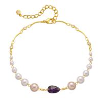 Brass Anklet, with Shell Pearl, with 2.36inch extender chain, 18K gold plated, fashion jewelry & for woman, golden Approx 8.66 Inch 