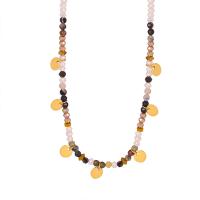 Gemstone Necklaces, Titanium Steel, with Glass Beads & Natural Stone, with 2.76inch extender chain, fashion jewelry & for woman, golden, 3mm Approx 14.96 Inch 