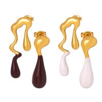 asymmetrische Ohrringe, Titanstahl, Vakuum-Ionen-Beschichtung, Modeschmuck & für Frau & Emaille, goldfarben, verkauft von Paar