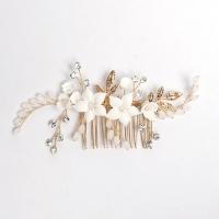 Decorative Hair Combs, Brass, with Porcelain & Crystal & Plastic Pearl, handmade, fashion jewelry & for woman, golden [